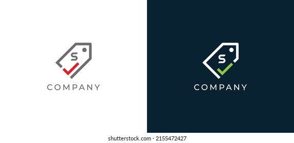 Shopping Tag Logo Concept sign icon symbol Design with Letter S. Tag and Checkmark Combination. Vector illustration logo template