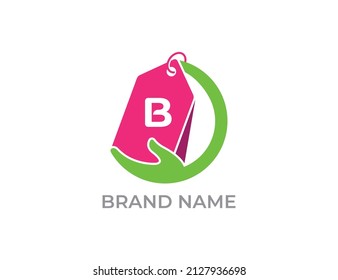 Shopping Tag Logo icon symbol with Letter B. Vector logo template