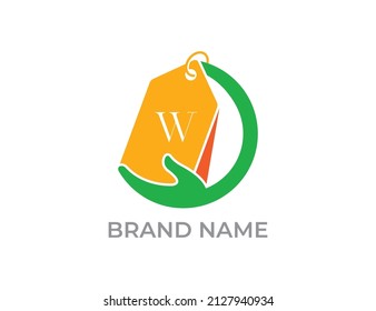 Shopping Tag Logo icon symbol with Letter W. Vector logo template
