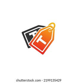 Shopping Tag, Tag, Shopping Tag T letter Logo Template vector symbol
