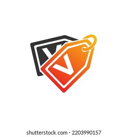 Shopping Tag, Tag, Shopping Tag V letter Logo Template vector symbol