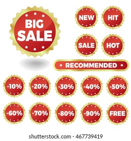 Shopping tags (labels ) set of sale stickers . Red and gold