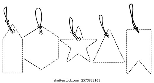 Shopping tags line icon. Special offer sign. Discount coupons symbol. Set of various blank paper tags, labels, stickers. Hang tag icon. Black, bold, regular, thin, light icon from hotel and restaurant