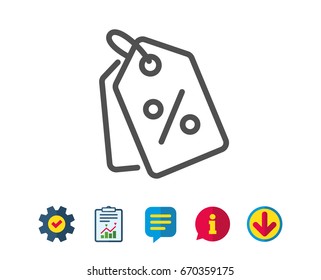 Shopping Tags Line Icon. Special Offer Sign. Discount Coupons Symbol. Report, Service And Information Line Signs. Download, Speech Bubble Icons. Editable Stroke. Vector