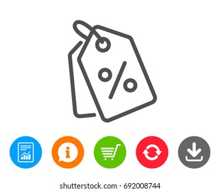Shopping tags line icon. Special offer sign. Discount coupons symbol. Report, Information and Refresh line signs. Shopping cart and Download icons. Editable stroke. Vector