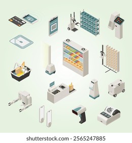 shopping technologies isometric icons set