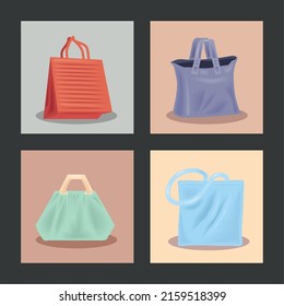 shopping textile package icons set