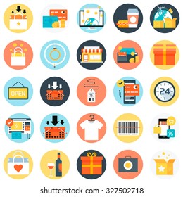 Shopping theme, flat style, colorful, vector icon set for info graphics, websites, mobile and print media.