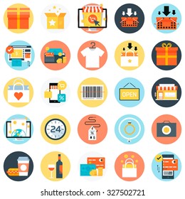 Shopping theme, flat style, colorful, vector icon set for info graphics, websites, mobile and print media.