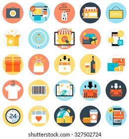Shopping theme, flat style, colorful, vector icon set for info graphics, websites, mobile and print media.