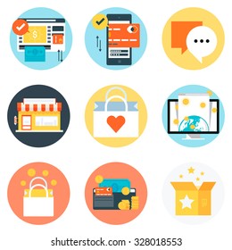 Shopping theme, flat style, colorful, vector icon set for info graphics, websites, mobile and print media.