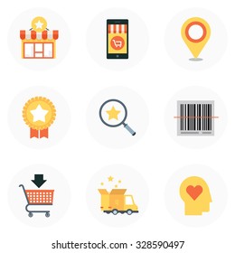 Shopping theme, flat style, colorful, vector icon set for info graphics, websites, mobile and print media.
