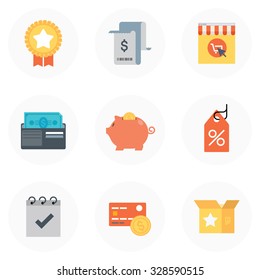 Shopping theme, flat style, colorful, vector icon set for info graphics, websites, mobile and print media.