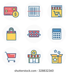 Shopping theme, flat style, colorful, vector icon set for info graphics, websites, mobile and print media.