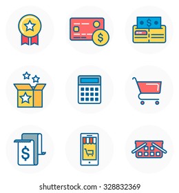 Shopping theme, flat style, colorful, vector icon set for info graphics, websites, mobile and print media.