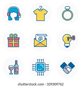 Shopping theme, flat style, colorful, vector icon set for info graphics, websites, mobile and print media.