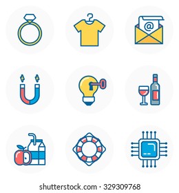 Shopping theme, flat style, colorful, vector icon set for info graphics, websites, mobile and print media.