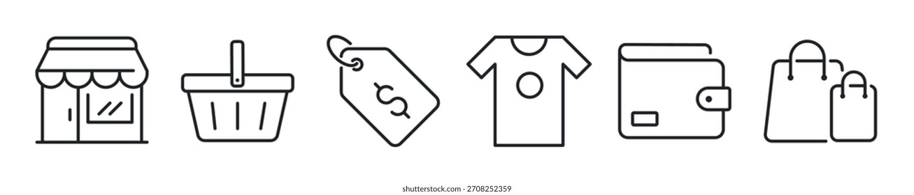 Conjunto de iconos de línea delgada de compras. Iconos mínimos de Web