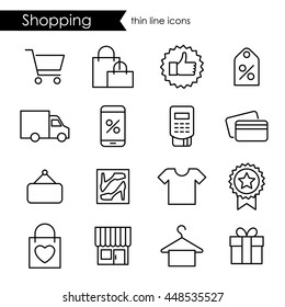 Shopping thin line icons, adjustable stroke