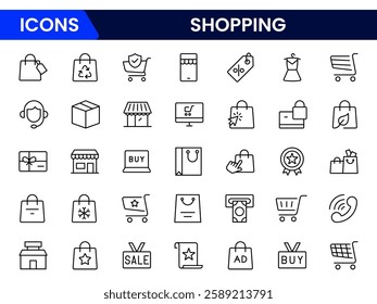 Shopping thin line icons set. E-Commerce, Shop, Online Shopping icons collection. Shopping symbols set. Vector illustration