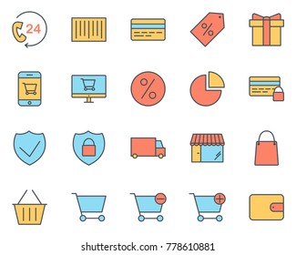 Shopping Thin Line Icons Set.  48x48 for Web Graphics and Apps.  Simple Minimal Pictograms. Vector