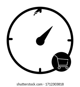 Shopping time, clock, watch icon. Concept of UI design elements. Digital countdown app, user interface kit, mobile clock interface. It's time to shop vector sign.