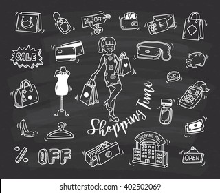 shopping time doodle icon