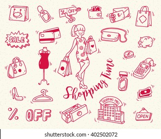 shopping time doodle icon