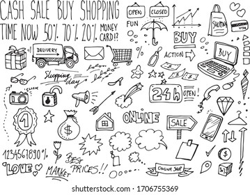 Shopping time hand drawn vector cartoon dooddles