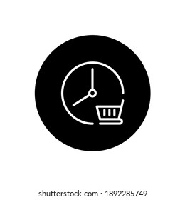Shopping time icon in black circular style. Shopping time symbol. Vector illustration