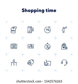 Shopping time icon set. Online store concept. Vector illustration can be used for topics like marketing, delivery service, internet shopping