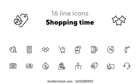 Shopping time icon set. Online store concept. Vector illustration can be used for topics like marketing, delivery service, internet shopping