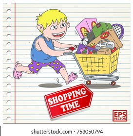 shopping time illustration vector on paper with color
