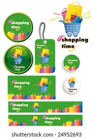 shopping time vector set - ready-made banners, posters, badges, tags and buttons