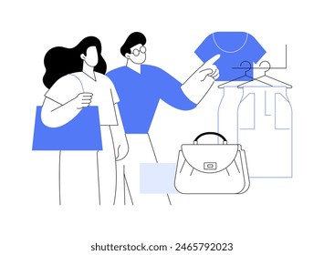 Shopping together isolated cartoon vector illustrations. Happy couple with bags buying clothes and accessories together, people lifestyle, shopping mall day, consumerism movement vector cartoon.