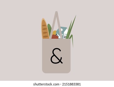 A shopping tote bag filled with farmers market groceries