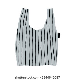 Shopping tote bag. Striped reusable grocery bag. Hand drawn vector illustration isolated on white background