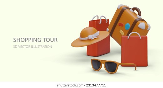 Shopping tour with stylist. Help of professional consultant in selection of fashionable items. List of best shops and boutiques. Optimal route around city. Bright poster for web design