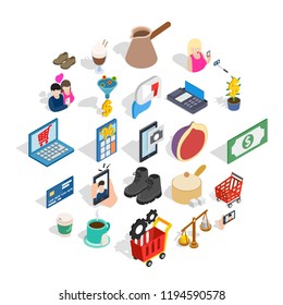Shopping trip icons set. Isometric set of 25 shopping trip vector icons for web isolated on white background
