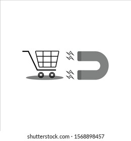 Shopping troler and magnet, symbolizing the concept of attracting buyers