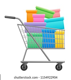 Shopping trolley with boxes on a white background