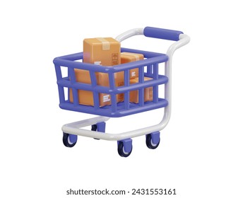 shopping trolley with cardboard boxes icon 3d rendering vector illustration