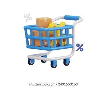 carrito de la compra con cajas de cartón icono ilustración vectorial de renderizado 3d