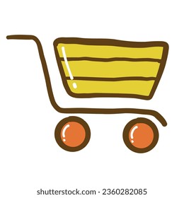 Shopping trolley or shopping cart, cartoon doodle illustration