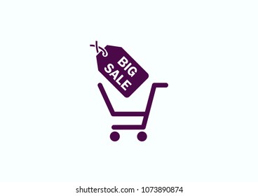 Shopping trolley, cart icon, On line sale icon