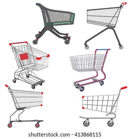 Shopping trolley. Shopping carts. Business Retail Equipment. Warehouse trolly wagon. Vector illustration.