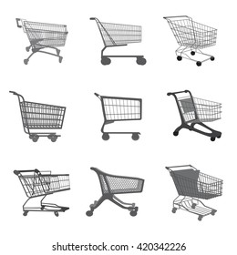 Shopping trolley. Shopping carts. Business Retail Equipment. Warehouse trolly wagon. Vector illustration.