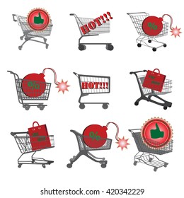Shopping trolley. Shopping carts. Business Retail Equipment. Warehouse trolly wagon. Vector illustration.