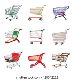 Shopping trolley. Shopping carts. Business Retail Equipment. Warehouse trolly wagon. Vector illustration.
