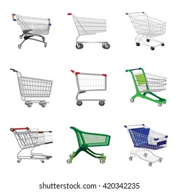 Shopping trolley. Shopping carts. Business Retail Equipment. Warehouse trolly wagon. Vector illustration.